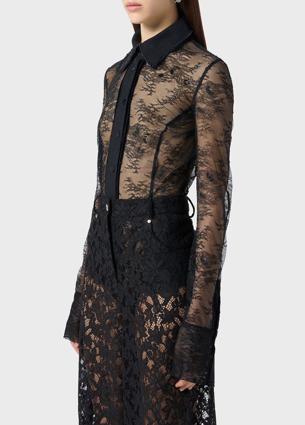 Valenciennes lace body-shirt with denim inserts  Blumarine - large image number 2