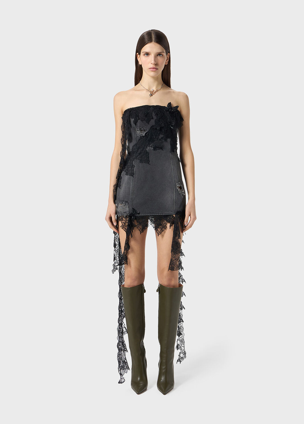 Mini denim dress with lace  Blumarine - large image number 0