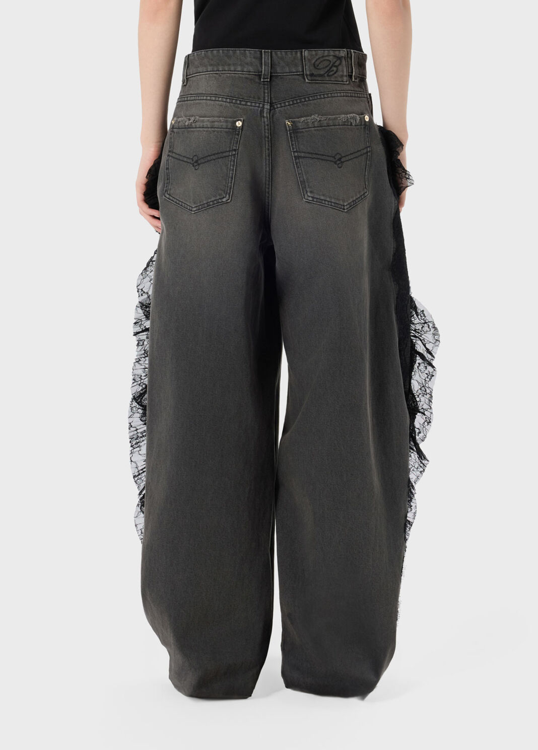Jean baggy avec volant en satin et dentelle  Blumarine - large image number 1