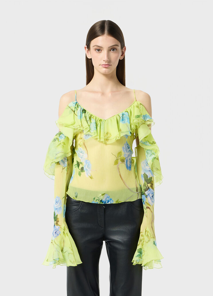 Blusa in creponne di seta a stampa con volant  Blumarine - medium Blusa in creponne di seta a stampa con volant  Blumarine - medium