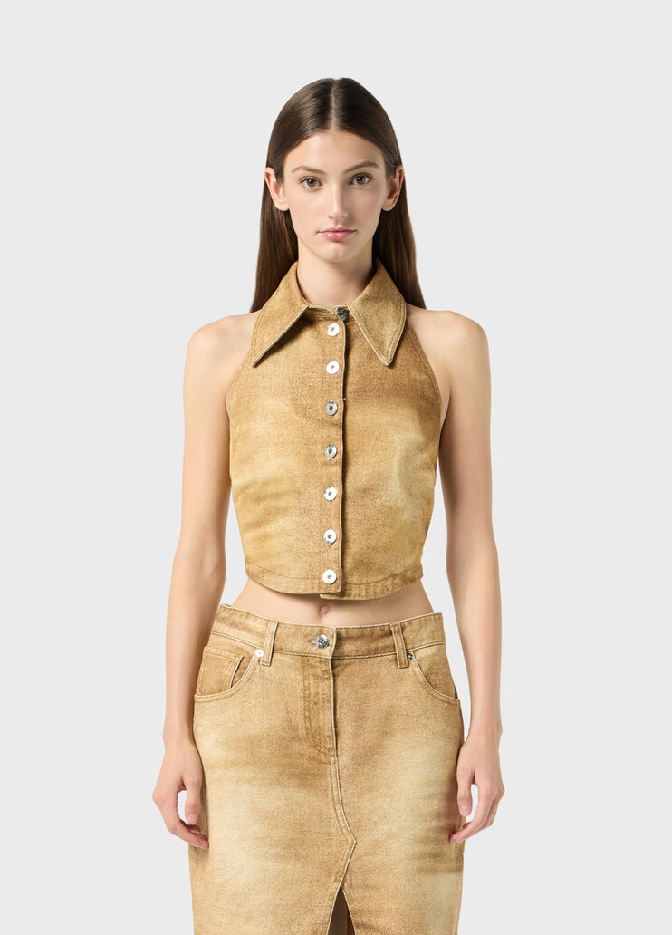 Top chemise en bull denim stretch &agrave; imprim&eacute;  Blumarine - medium