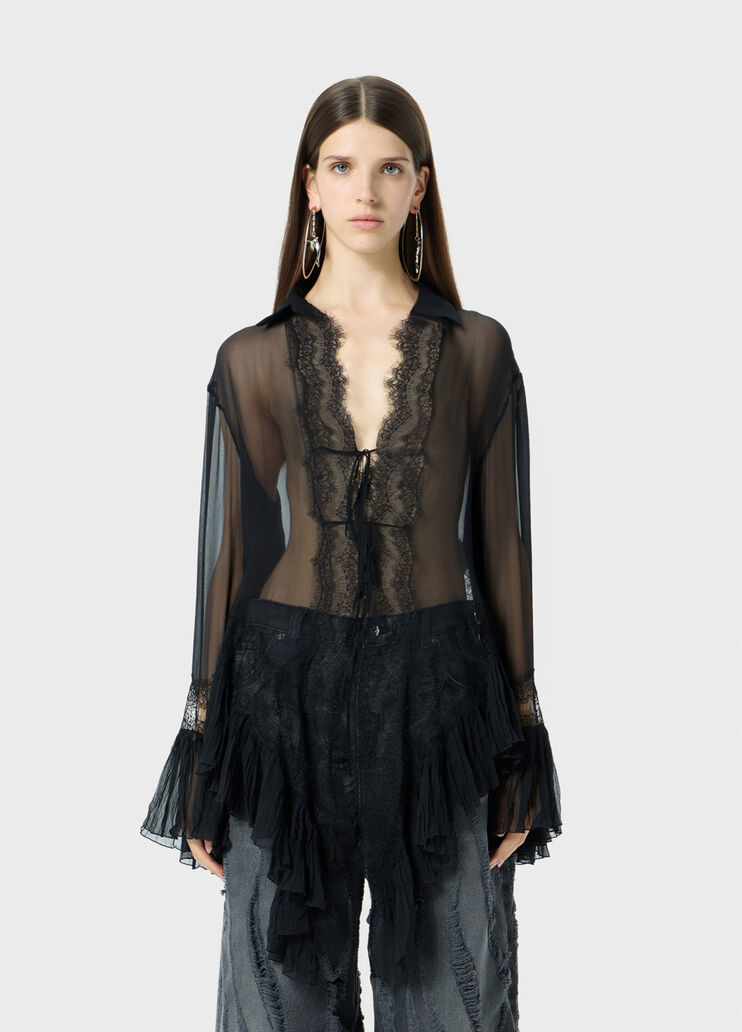 Georgette shirt with lace and pleated ruffle  Blumarine - medium