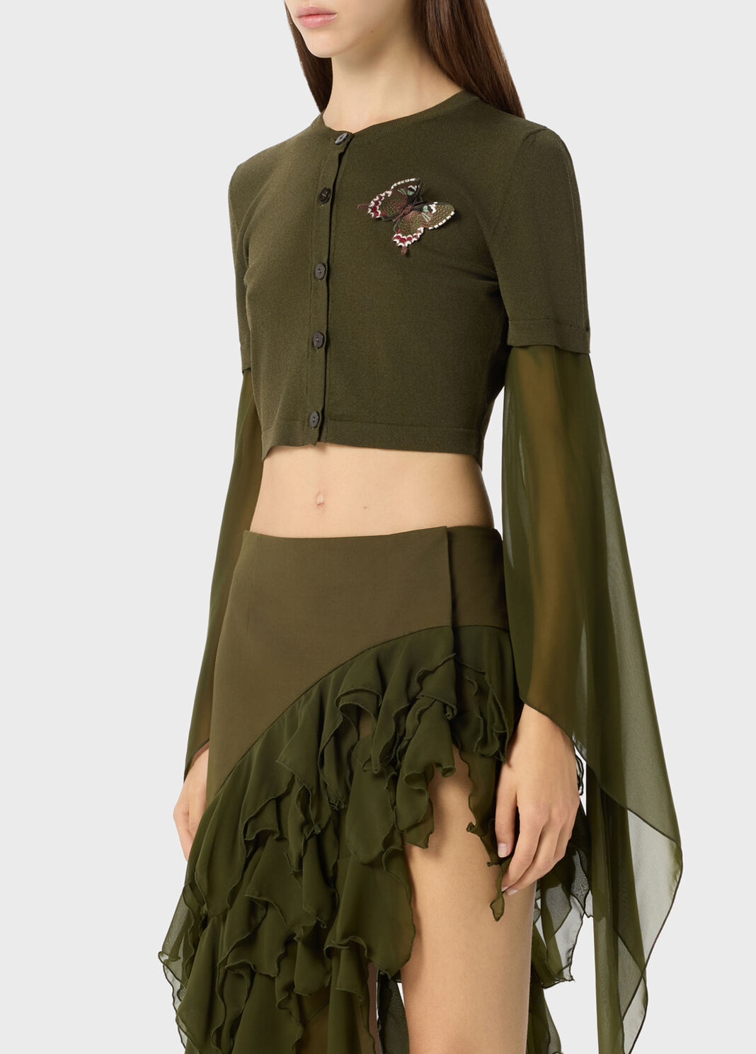 Cardigan with embroidery and georgette sleeves  Blumarine - large image number 2