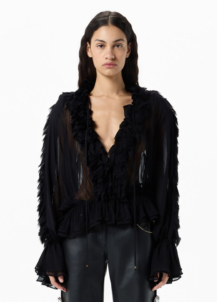 Chemise en mousseline &agrave; volant et ruch&eacute;s  Blumarine - medium