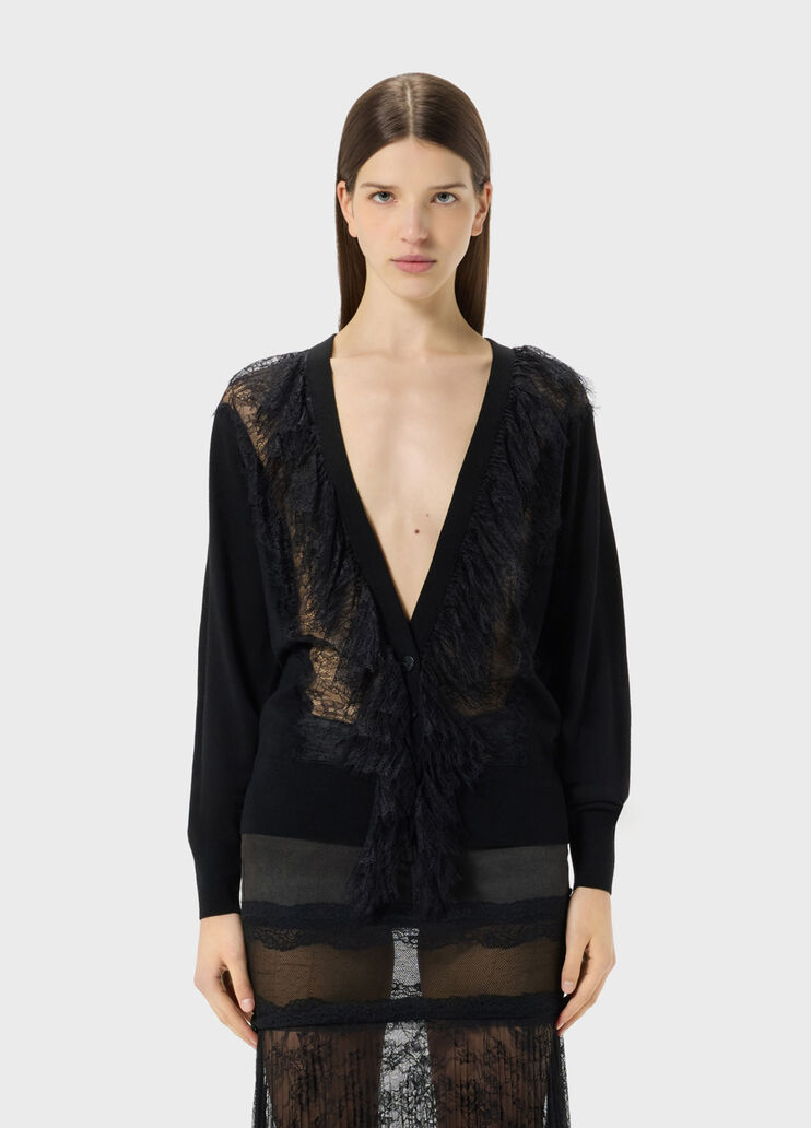 Wool cardigan with lace flounced detailing  Blumarine - medium