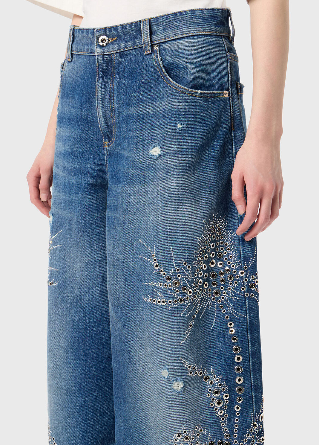 Baggy jeans with stone embroidery and studs  Blumarine - large image number 2