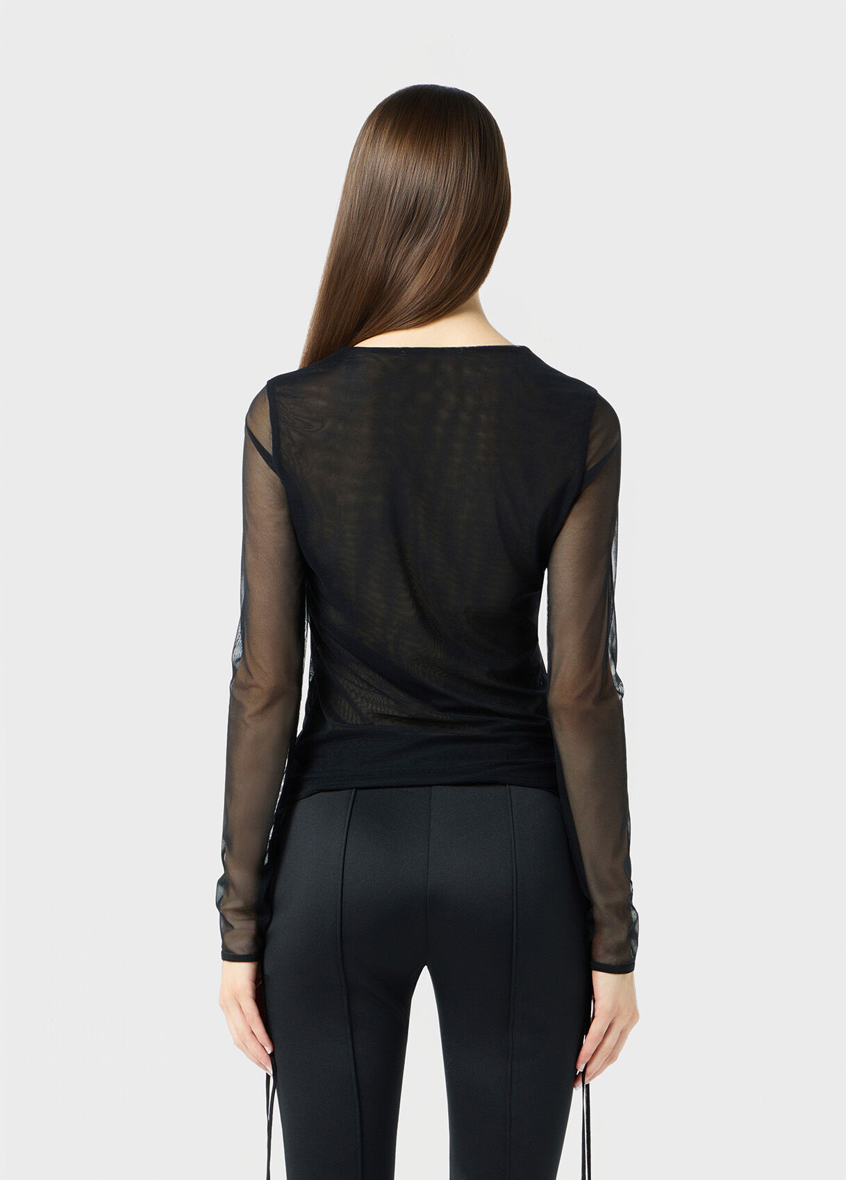 Stretch tulle top with blumarine logo in rhinestones - Blumarine