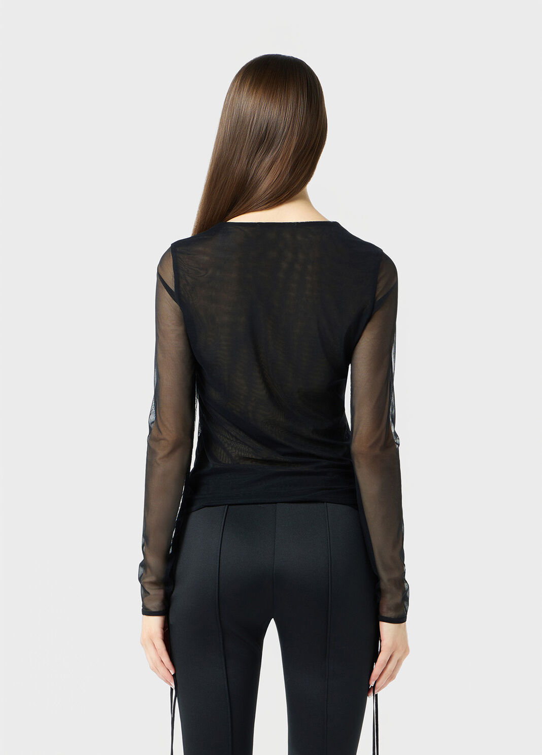 Stretch tulle top with blumarine logo in rhinestones  Blumarine - large image number 1