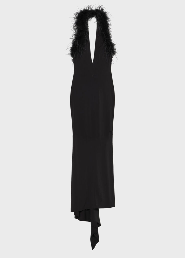 Long jersey dress with deep neckline and marabou details  Blumarine - medium