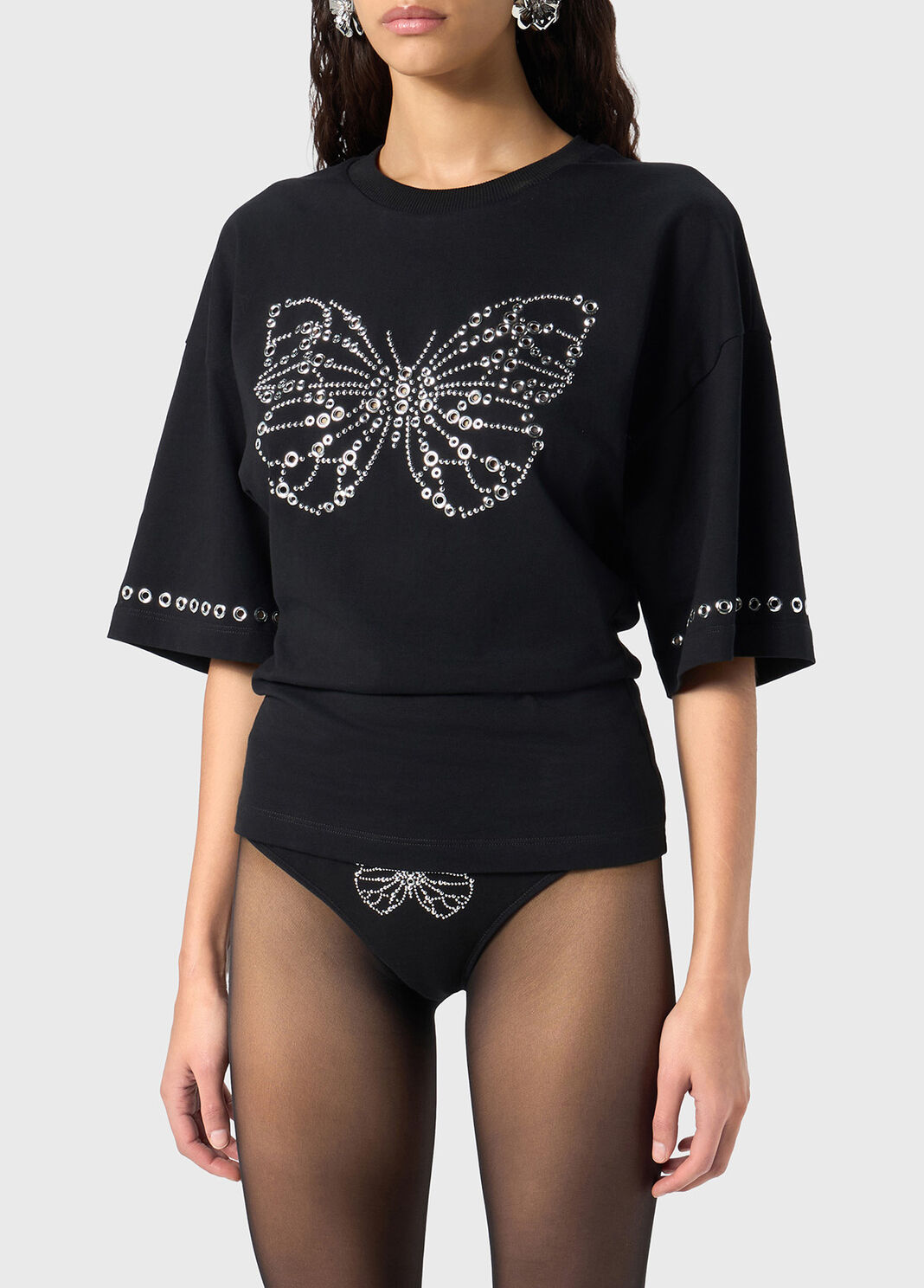 T-shirt with embroidered butterfly in studs and eyelets  Blumarine - large image number 2