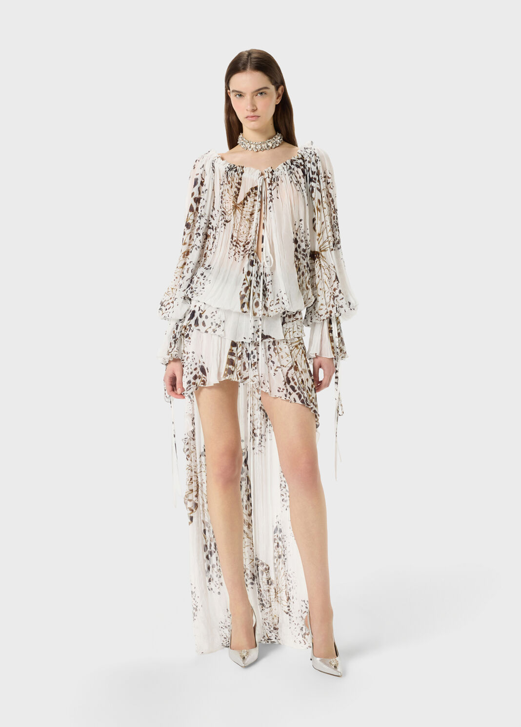 Gonna asimmetrica in georgette a stampa con volant  Blumarine - large image number 3