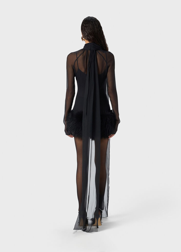 Seiden-georgette-kleid mit fell  Blumarine - large image number 1