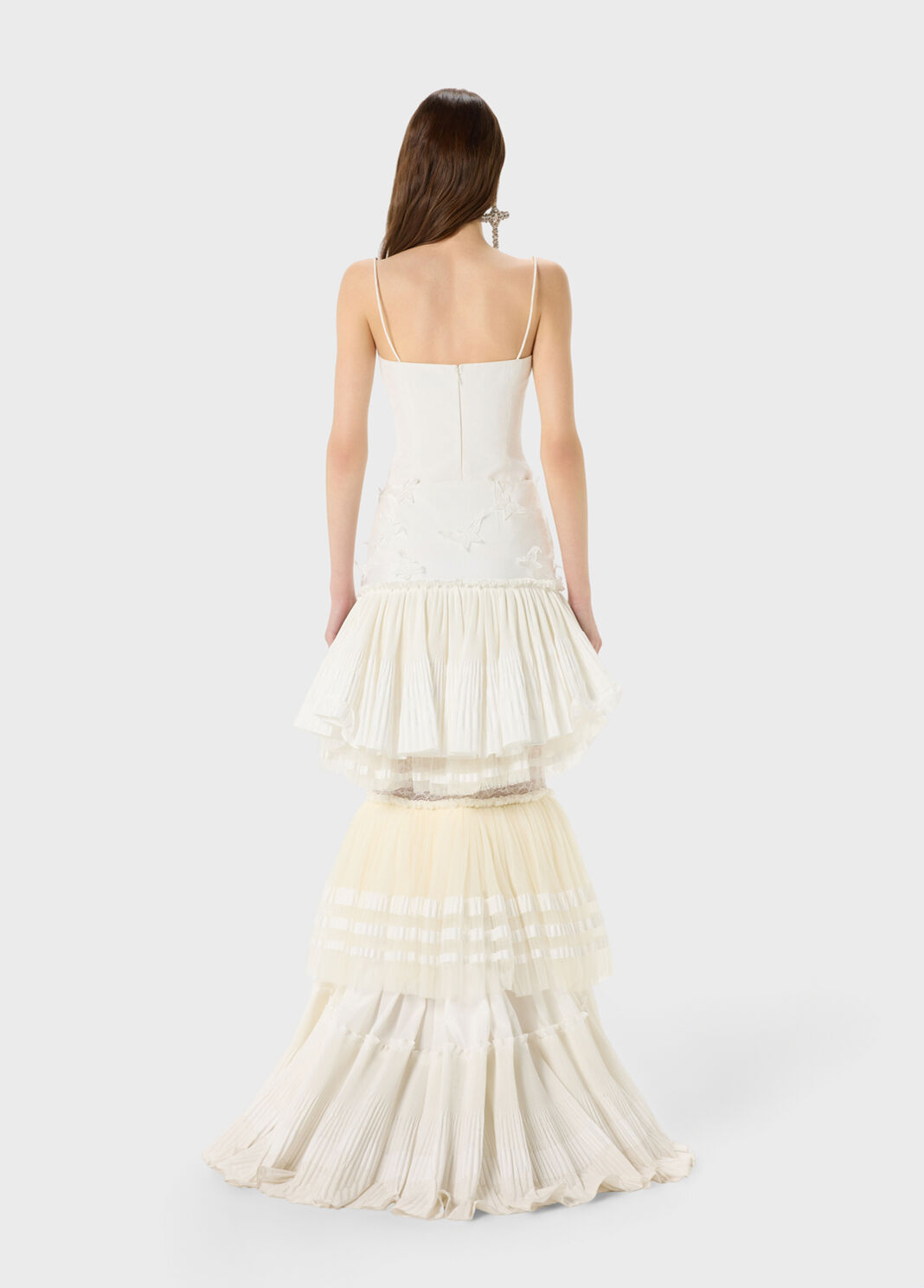 Long taffeta dress with tulle ruffles and lace inserts  Blumarine - large image number 1