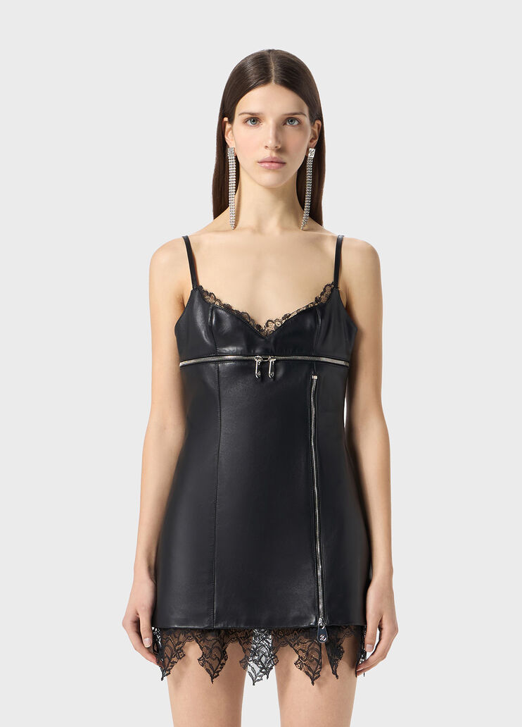 Plongé leather dress with zipper and lace  Blumarine - large image number 0