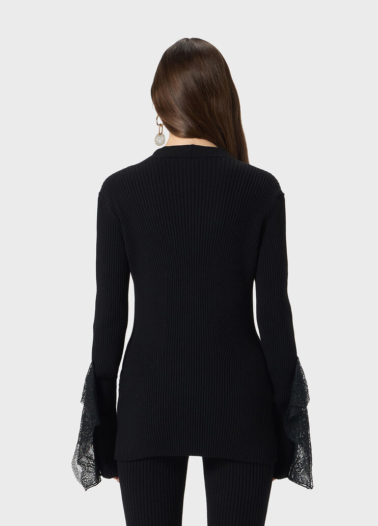 Ribbed cardigan with lace ruffles  Blumarine - large image number 1