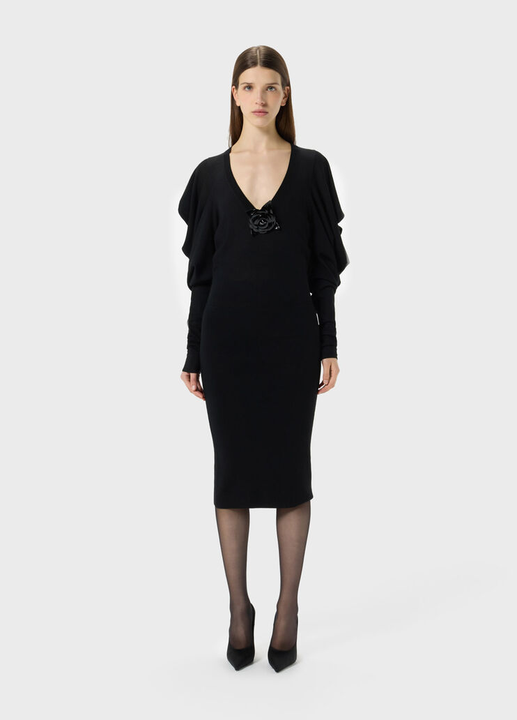 Wool midi dress with full sleeves and brooch detail  Blumarine - medium
