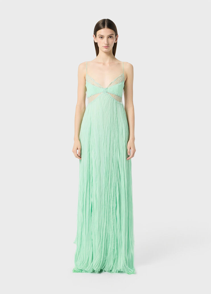 Long pleated georgette dress with lace inserts  Blumarine - medium