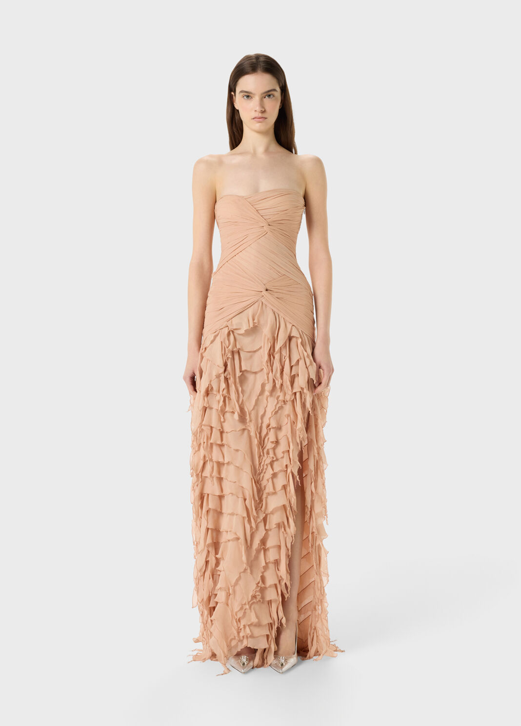 Robe longue en georgette avec torsades et volants  Blumarine - large image number 0