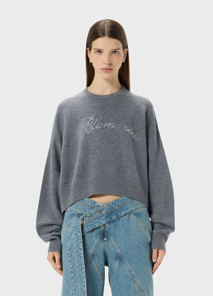 Wool jumper with rhinestone-detailed logo embroidery  Blumarine - medium