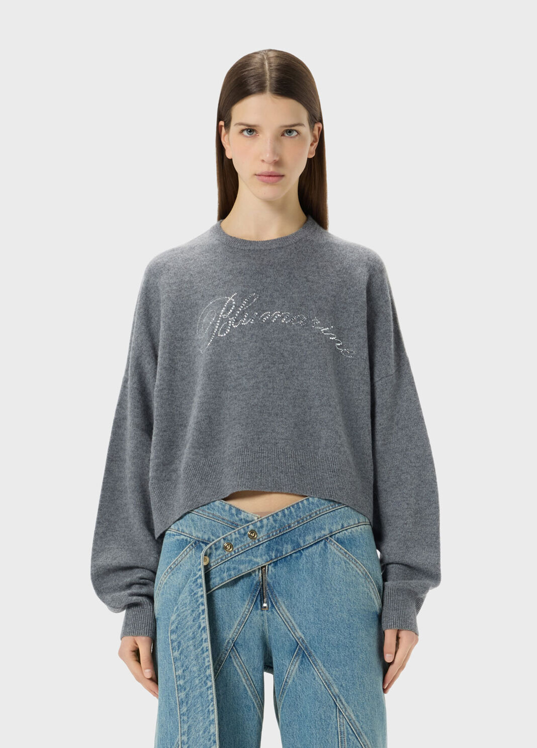 Wool jumper with rhinestone-detailed logo embroidery  Blumarine - large image number 0