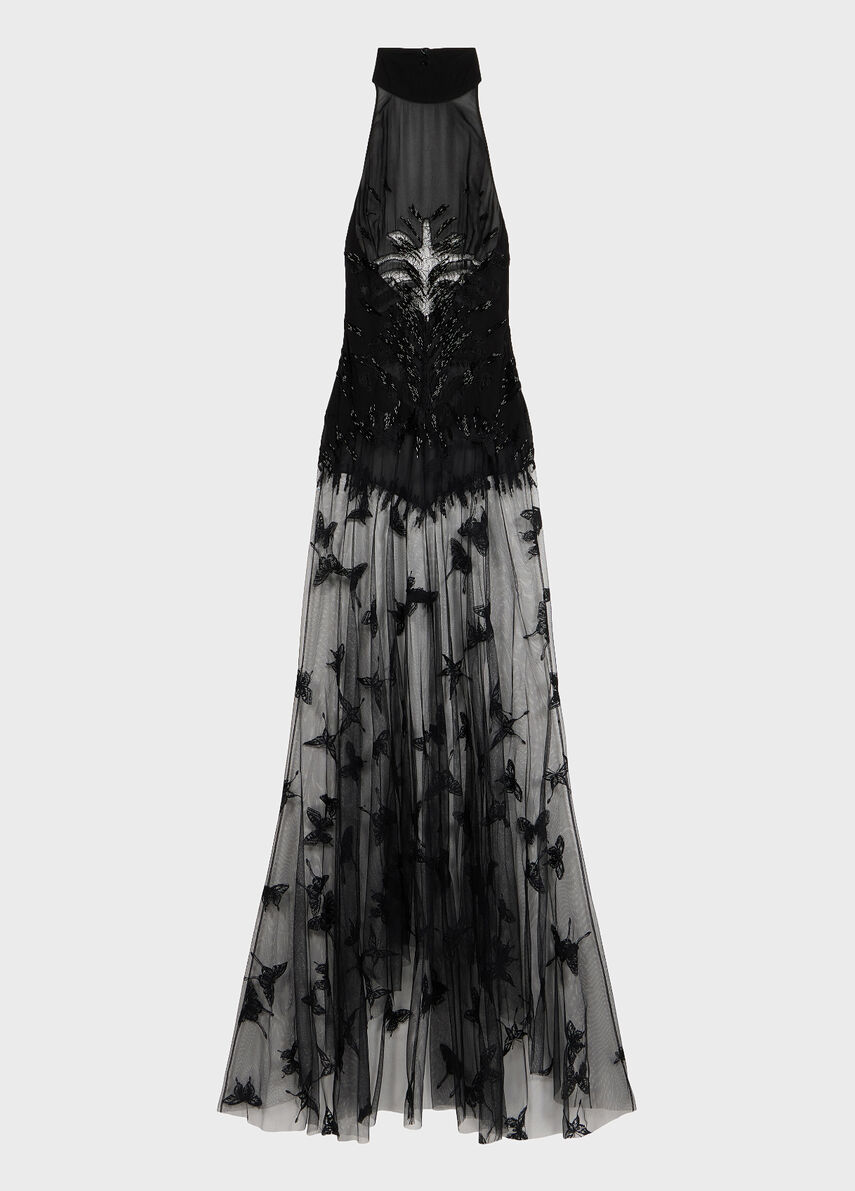 Long dress in georgette and tulle with embroidery - Blumarine