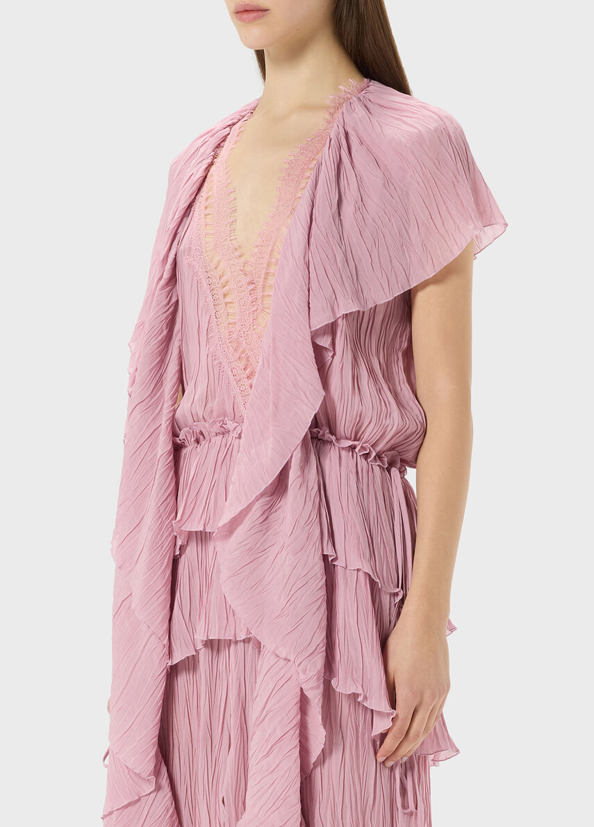 Long pleated georgette dress with lace insert - Blumarine