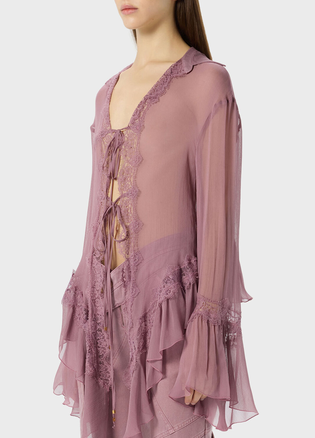Crepe de chine and lace asymmetrical shirt  Blumarine - large image number 2