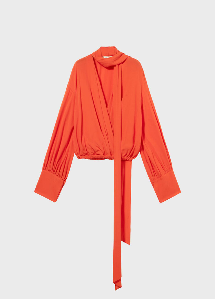 Blouse crois&eacute;e en cr&ecirc;pe marocain avec foulard  Blumarine - medium