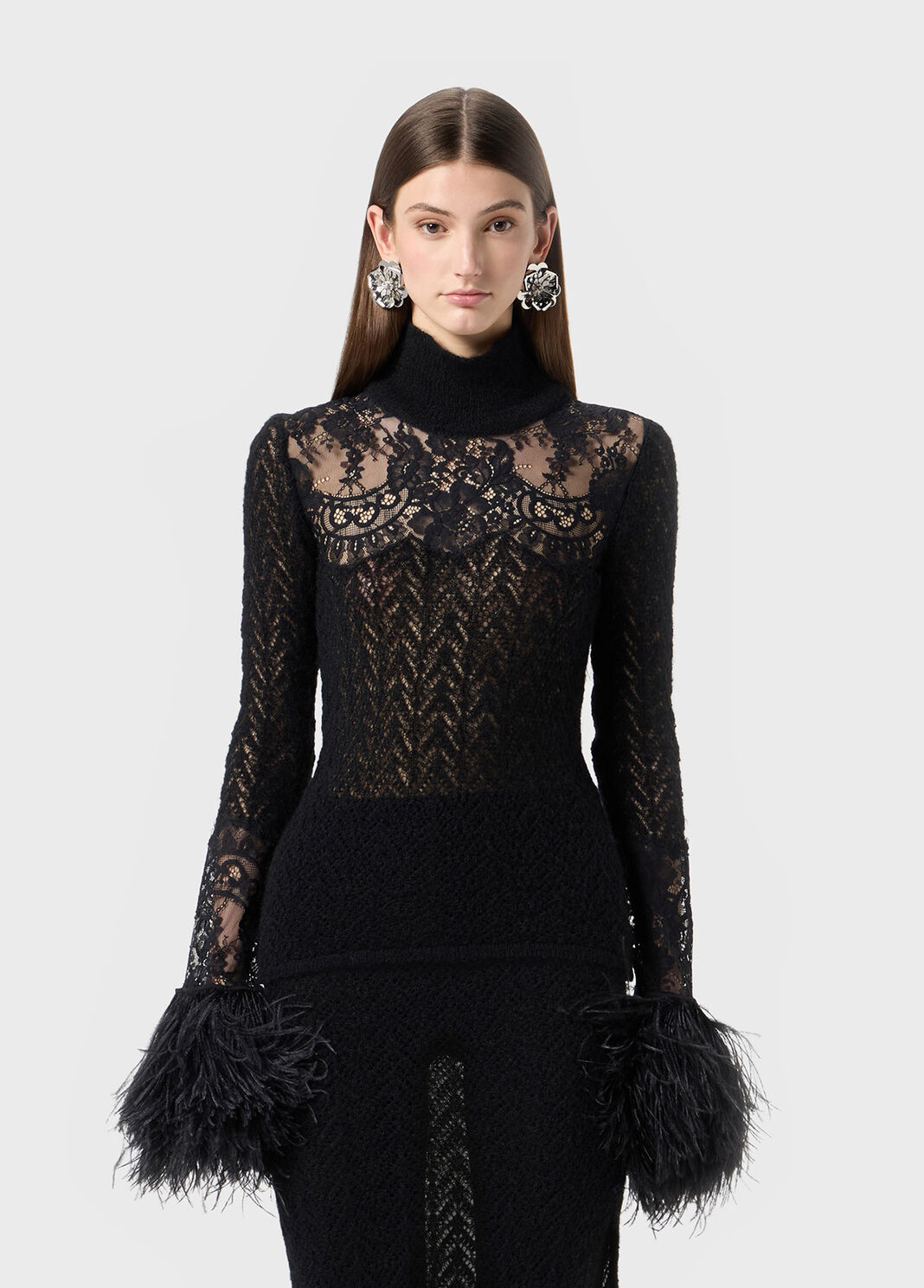 Lace and marabou feather overlay sweater  Blumarine - large image number 0