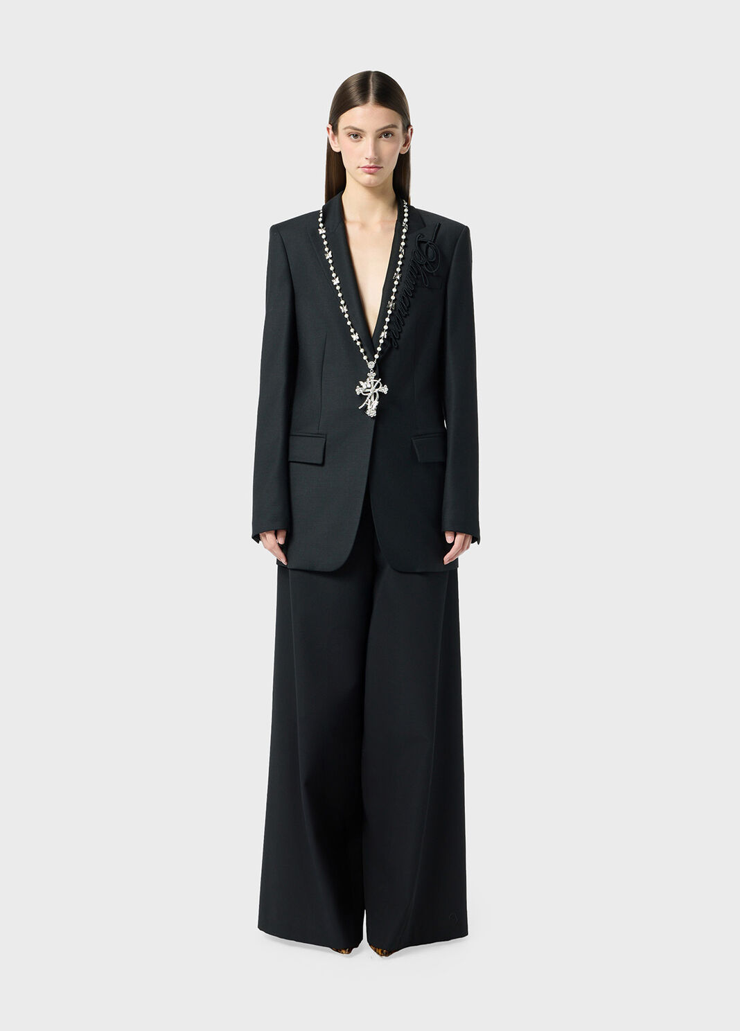 Pantal&oacute;n de pernera superancha de lana grain de poudre  Blumarine - large image number 3