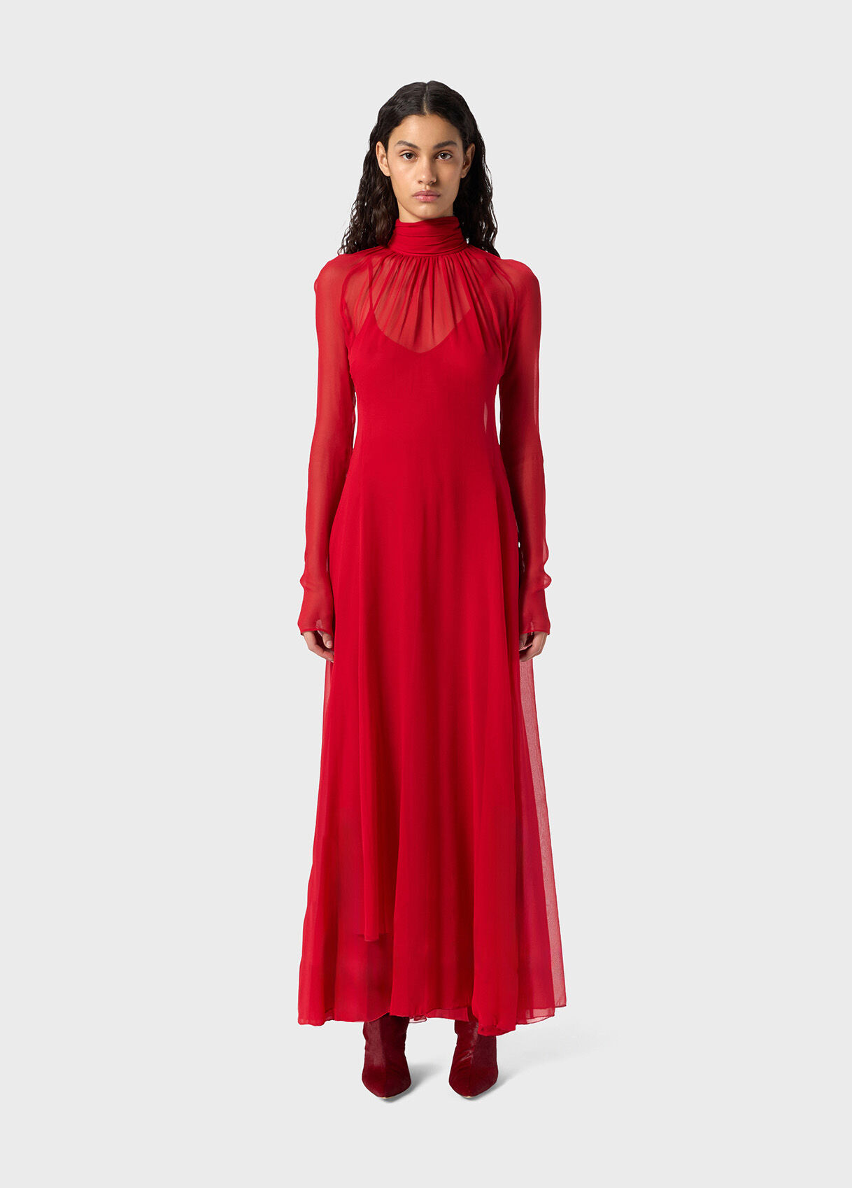 Red Long silk georgette dress with scarf - Blumarine