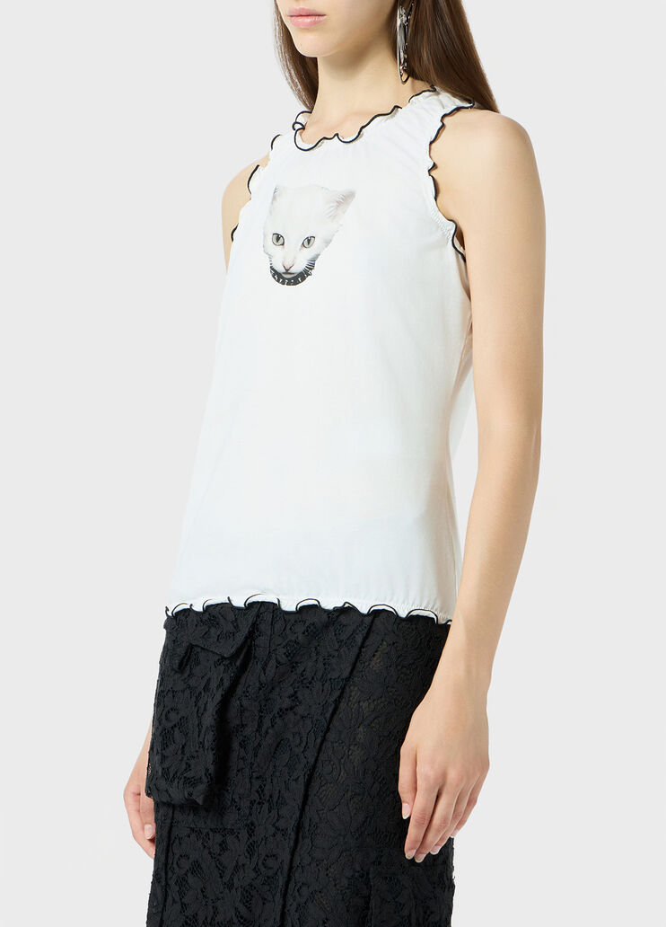Jersey top with kitten print and ruffles  Blumarine - large image number 2
