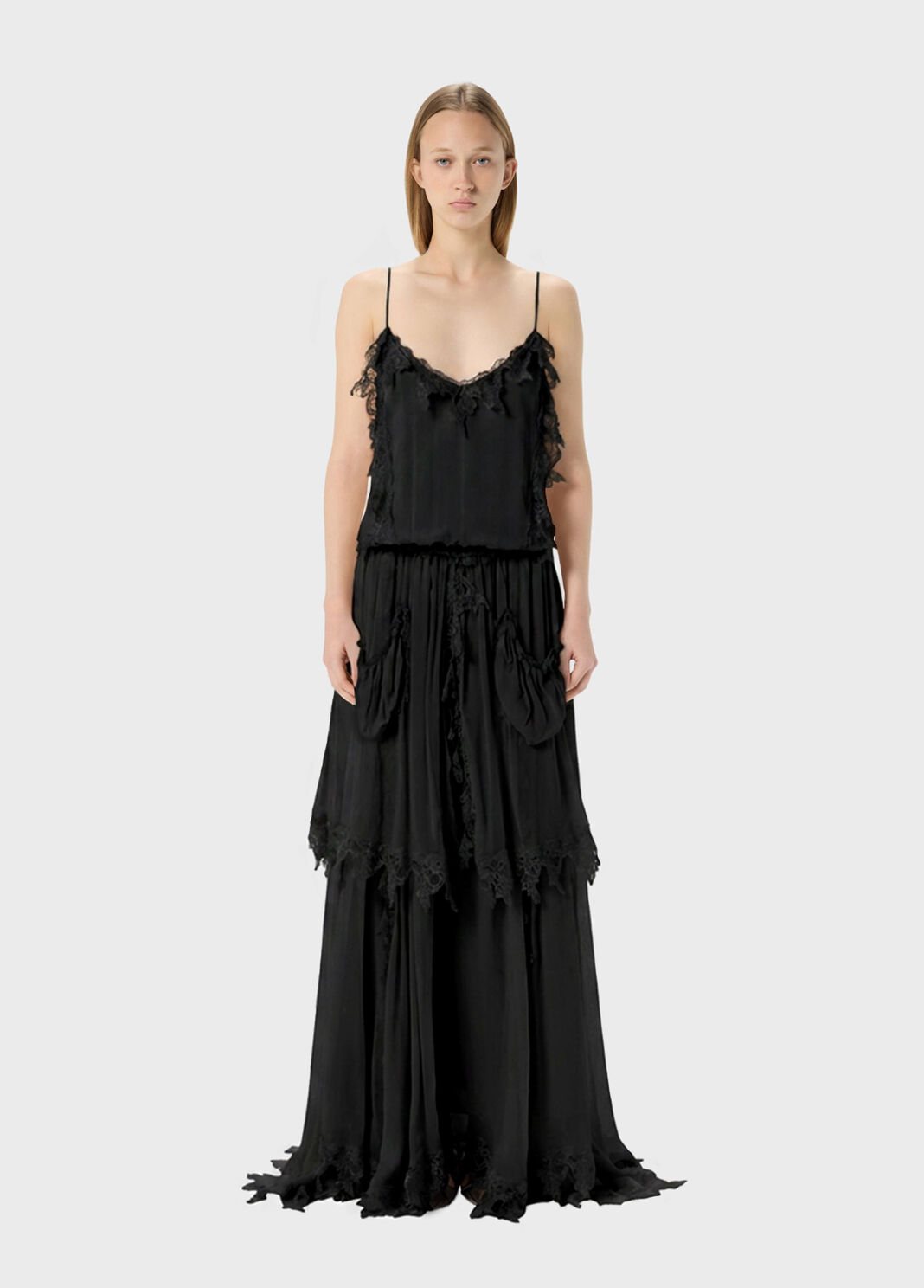 Robe longue en cr&eacute;pon avec dentelle  Blumarine - large image number 0
