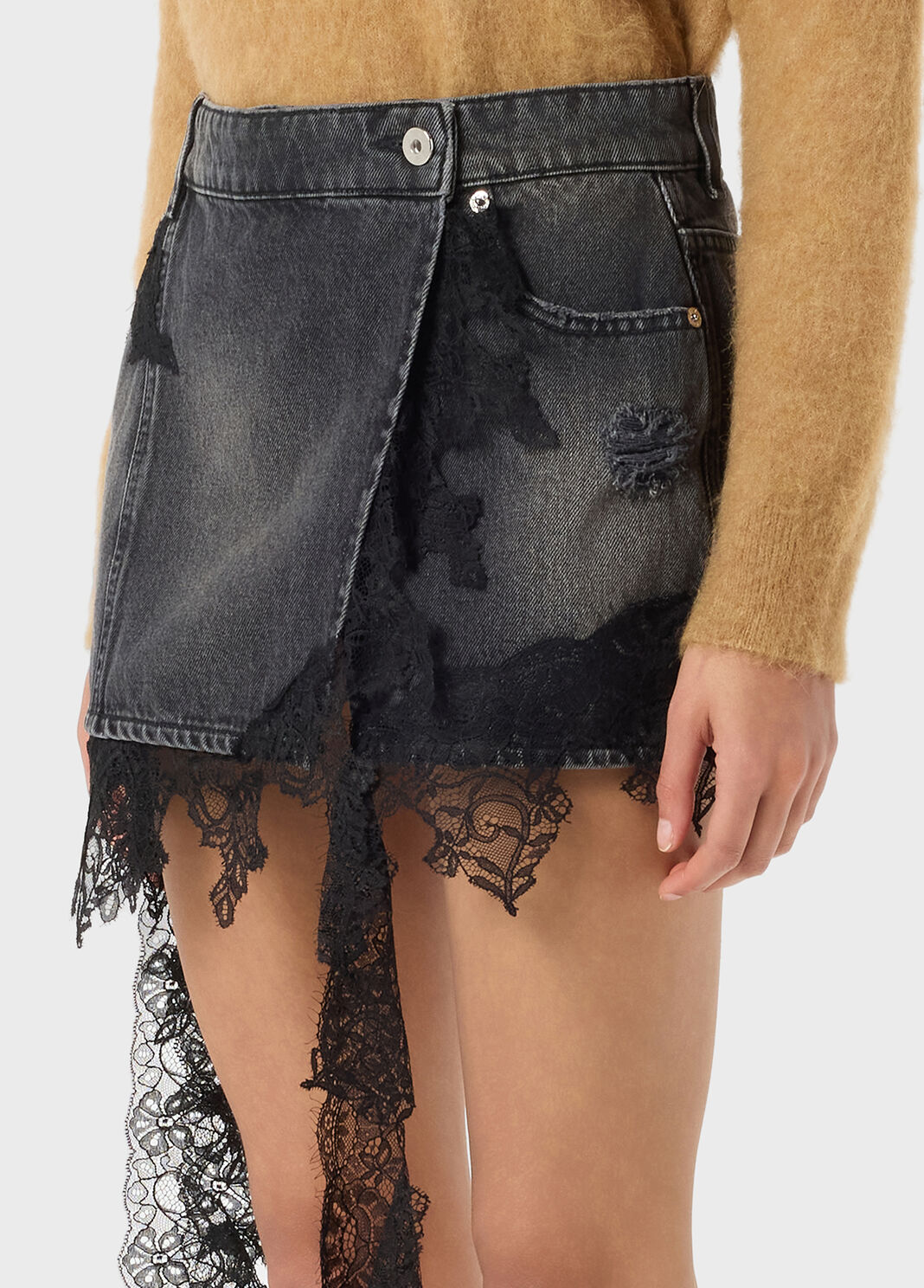 Distressed denim mini skirt with lace  Blumarine - large image number 2