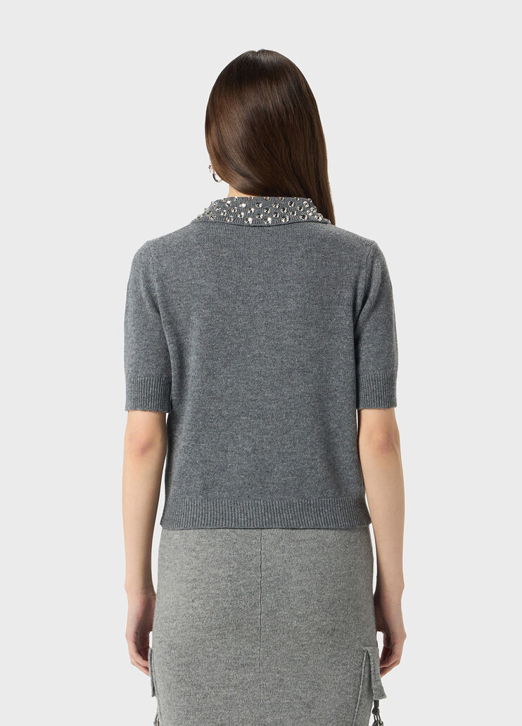 Wool polo shirt with gem embroidery  Blumarine - large image number 1