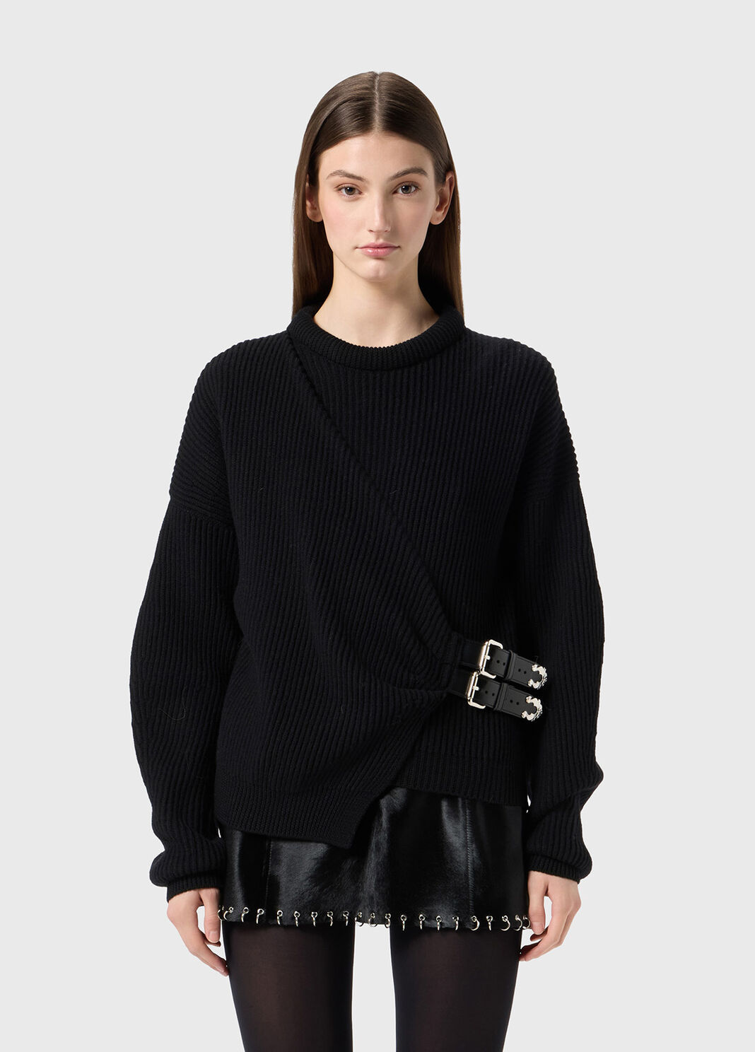Ribbed wool sweater with straps and buckles  Blumarine - large image number 0