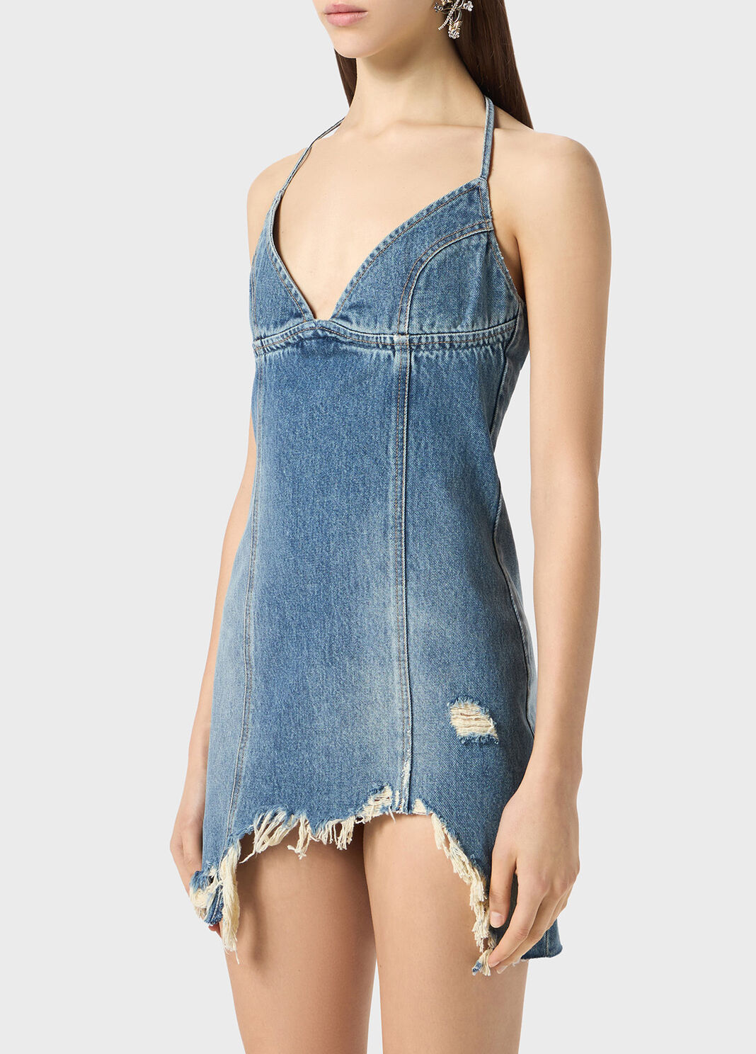 Distressed denim dress with fringes  Blumarine - large image number 2