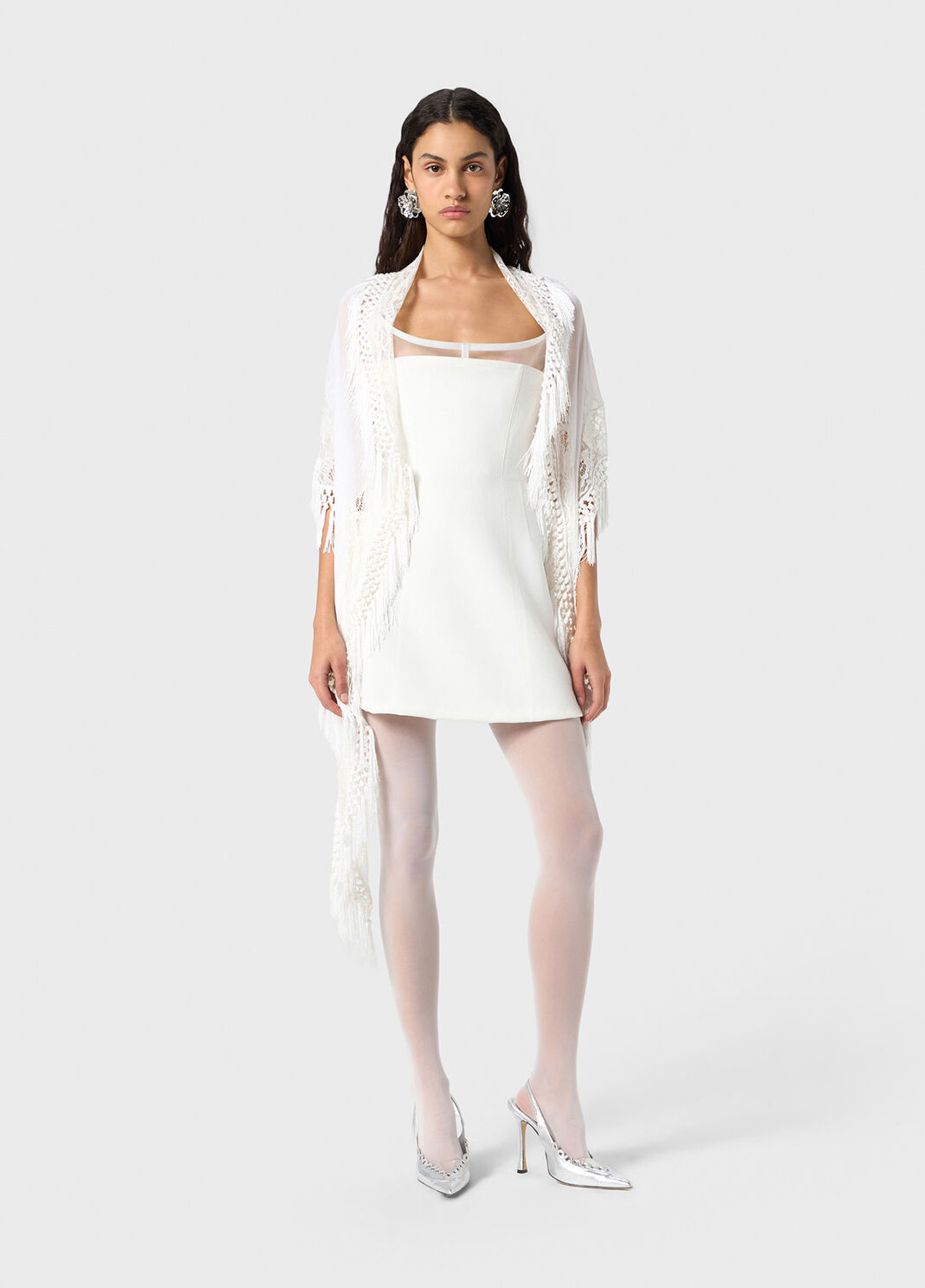 Tulle and lace scarf with fringe  Blumarine - large image number 0