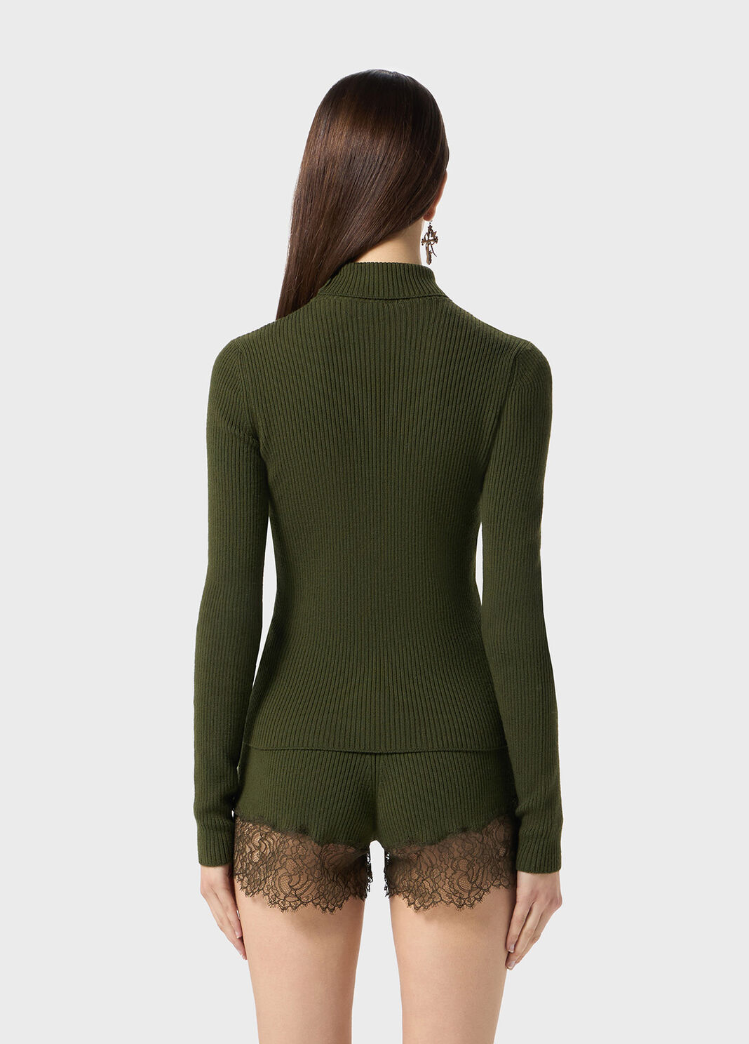 Maglia in costina stretch con inserti in pizzo e raso  Blumarine - large image number 1