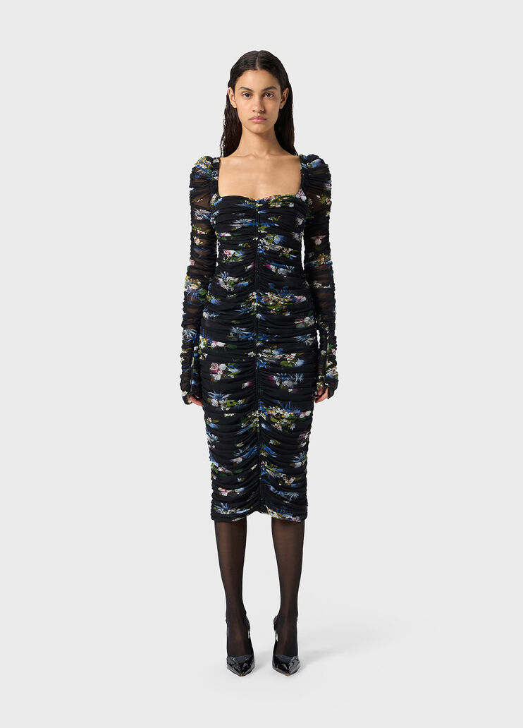 Printed tulle midi dress with gathering  Blumarine - medium