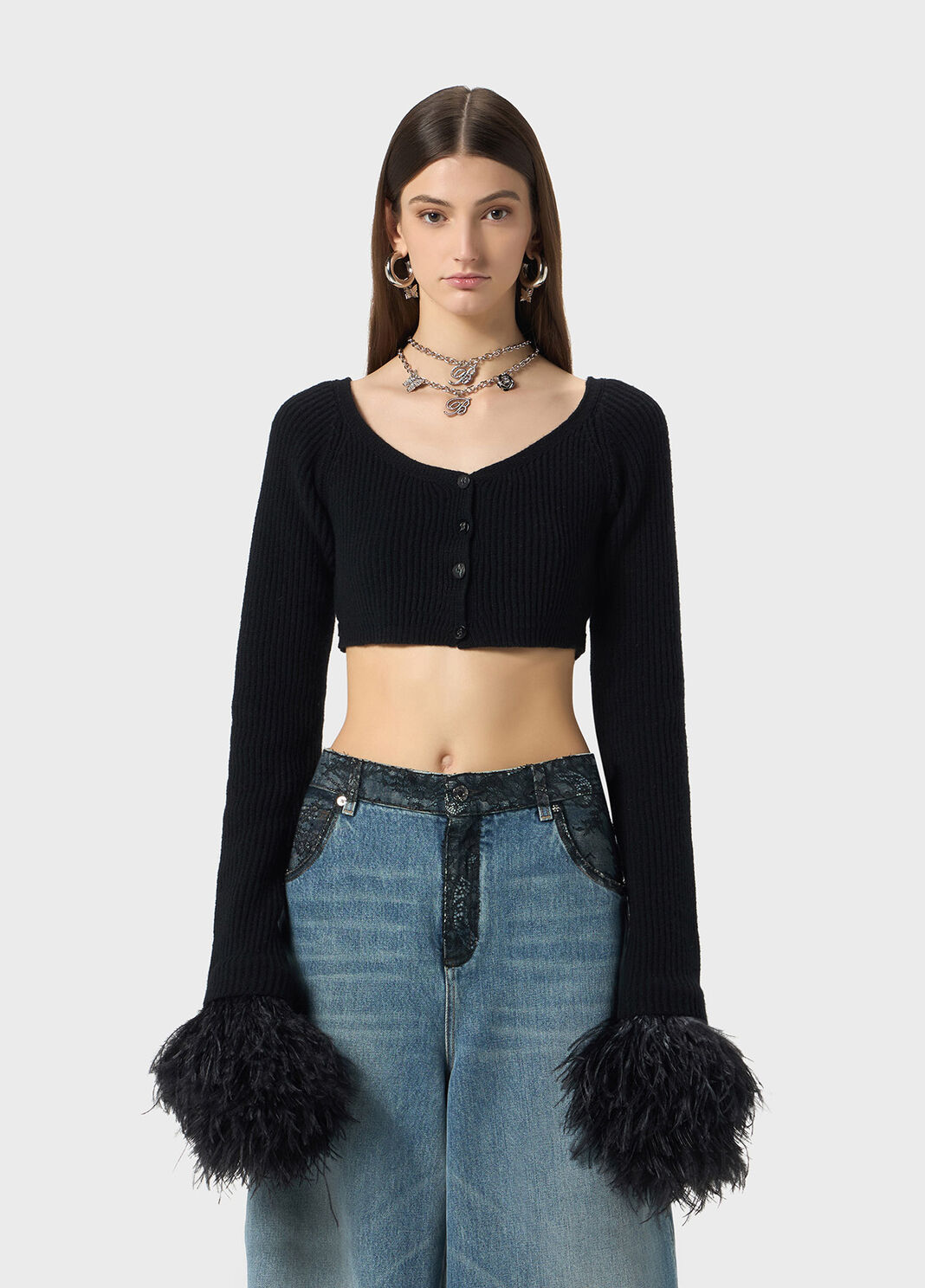 Wool cardigan with feathers  Blumarine - large image number 0