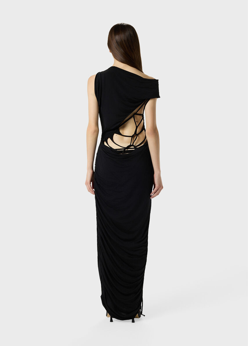 drawstring jersey dress Long with draping Pretty jersey