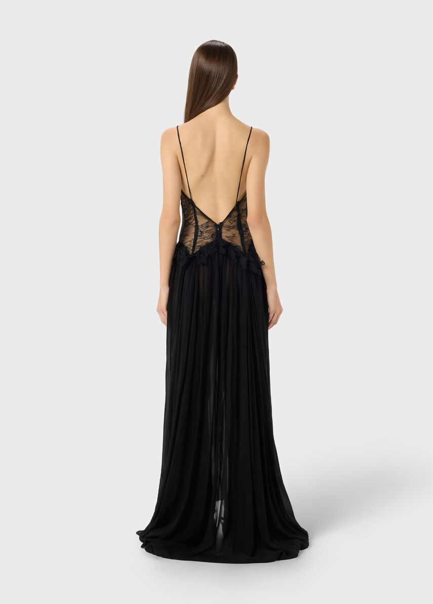 knee length dresses for ladies Women's Solenne A-line V-Neck Chantilly Lace Maxi Dress S/M/L/Customize  Beige Champagne Floral MEAN BLVD main image 1