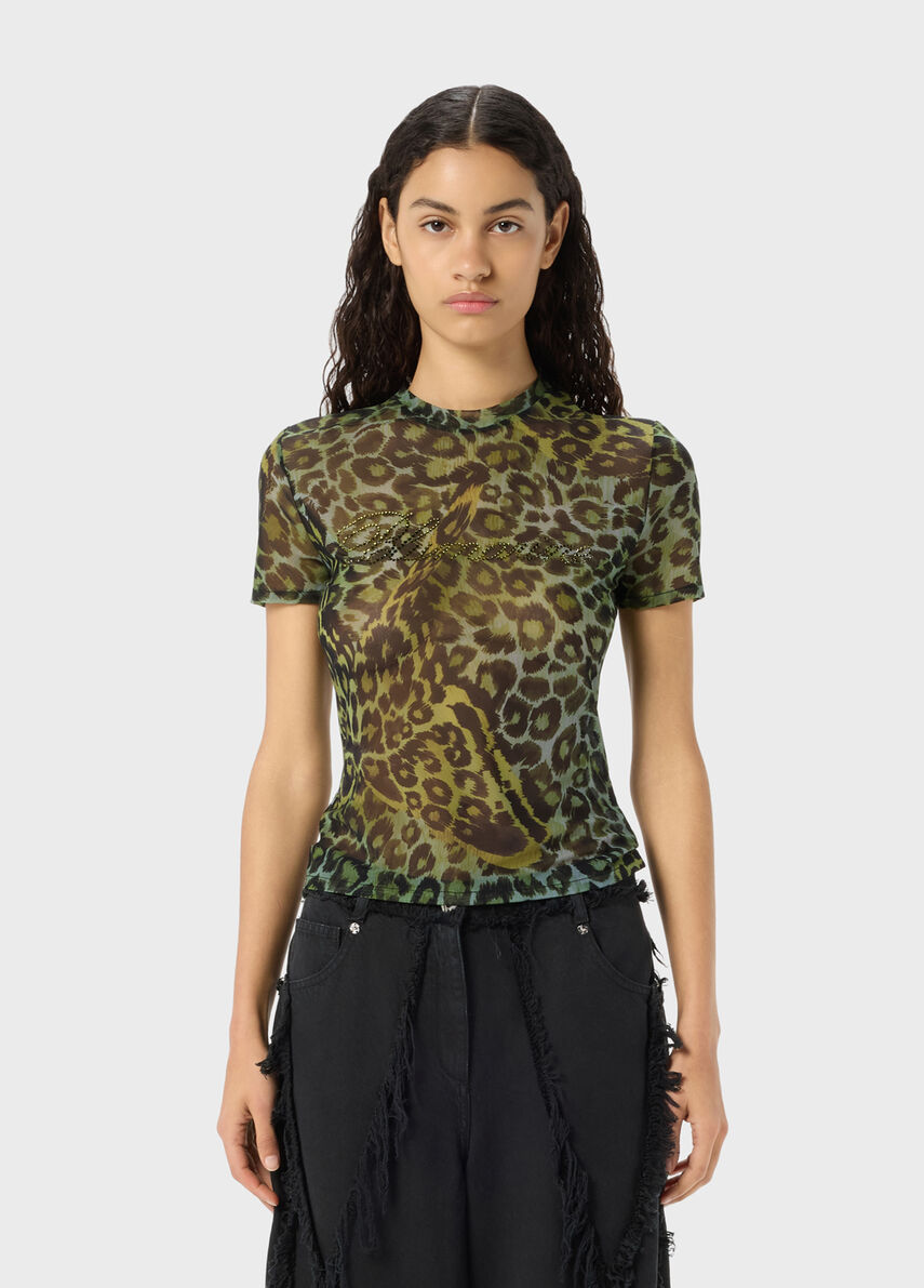 Tulle printed T-shirt with Blumarine rhinestone embroidery - Blumarine