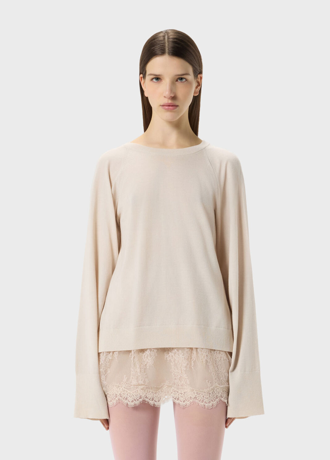 Wool jumper with pleated tulle back  Blumarine - large image number 0