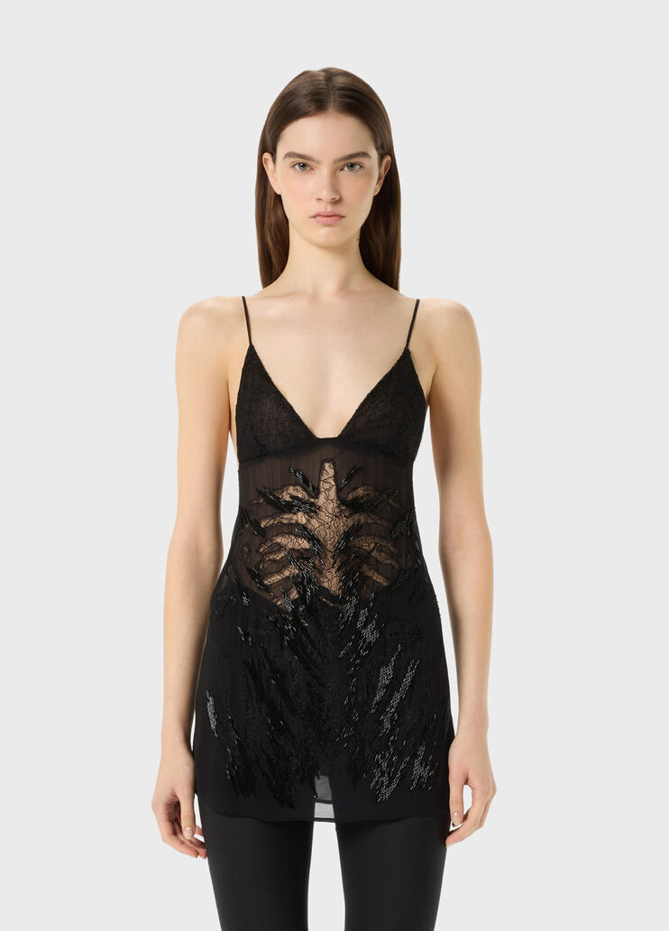 Short georgette dress with lace details and embroidery  Blumarine - medium