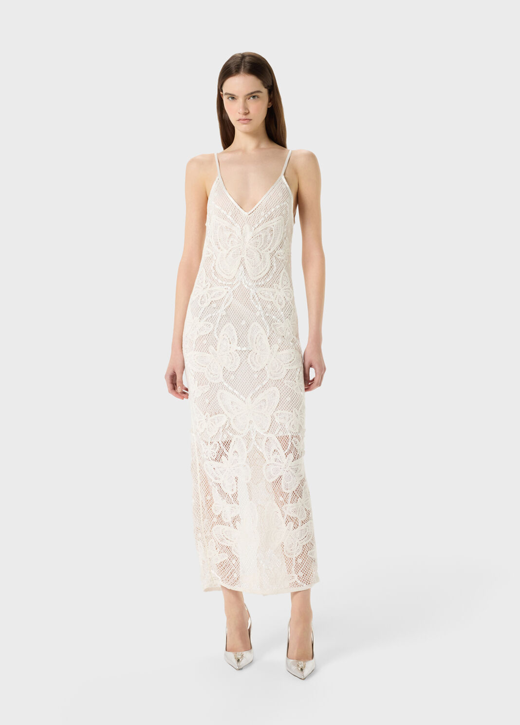 Long mesh dress with handmade embroidery and slit  Blumarine - large image number 3