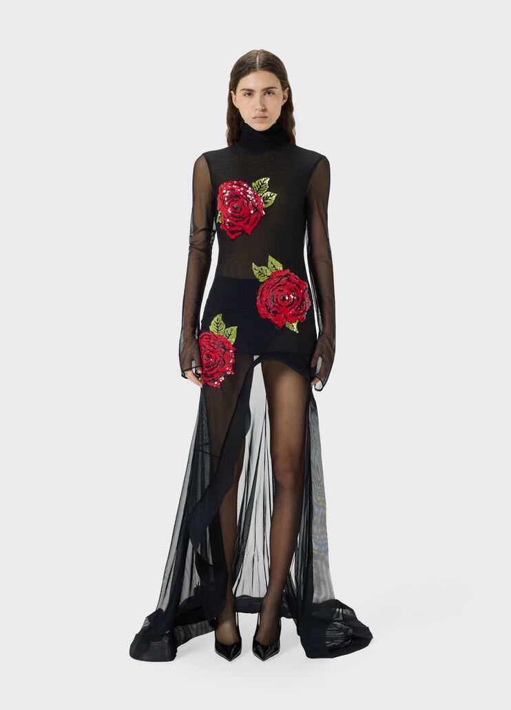 Stretch tulle dress with embroidery and slit  Blumarine - medium