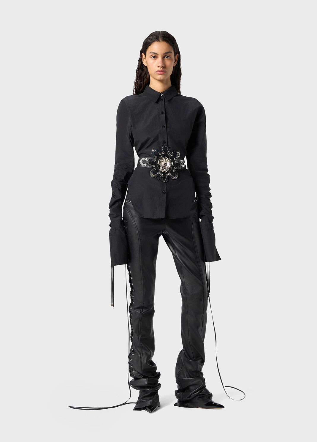 Leather pants with laced details  Blumarine - large image number 3