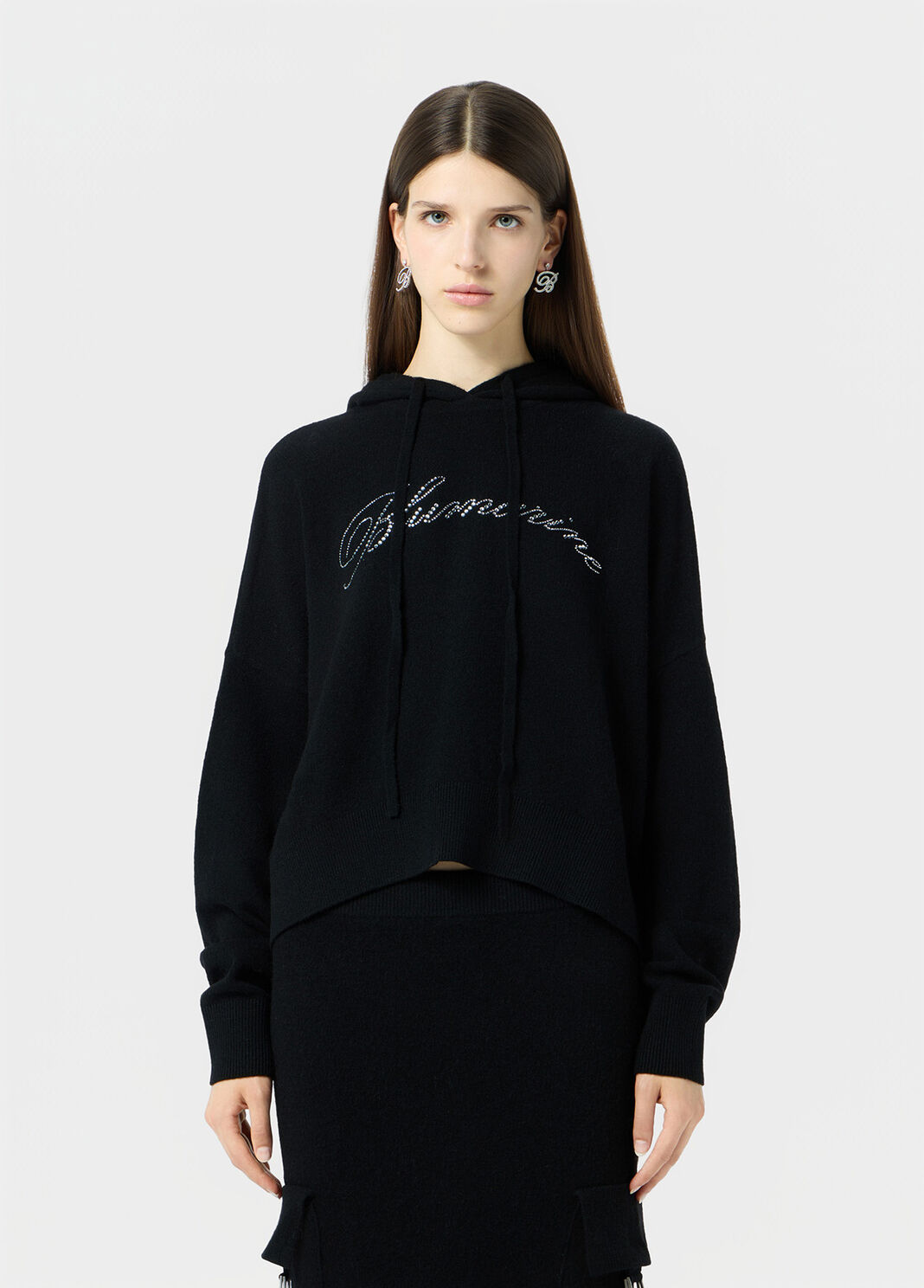 Wool hooded sweater with rhinestone logo  Blumarine - large image number 0